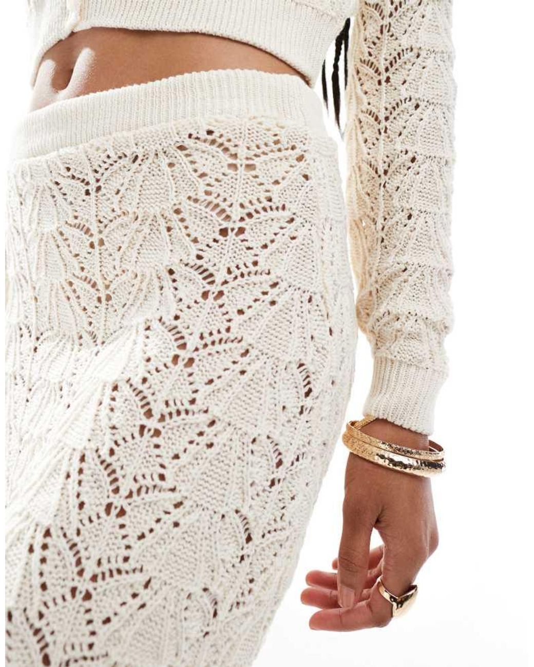 Miss Selfridge White Knitted Crotchet Flippy Skirt Co Ord