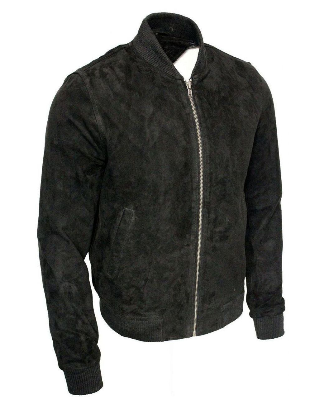 Infinity Leather Black Varsity Soft Suede Bomber Jacket for men