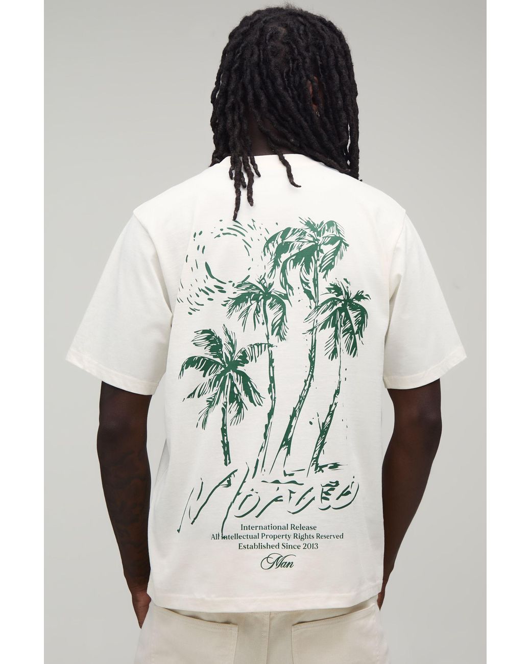 BoohooMAN Black Regular Palm Print Washed T-Shirt for men