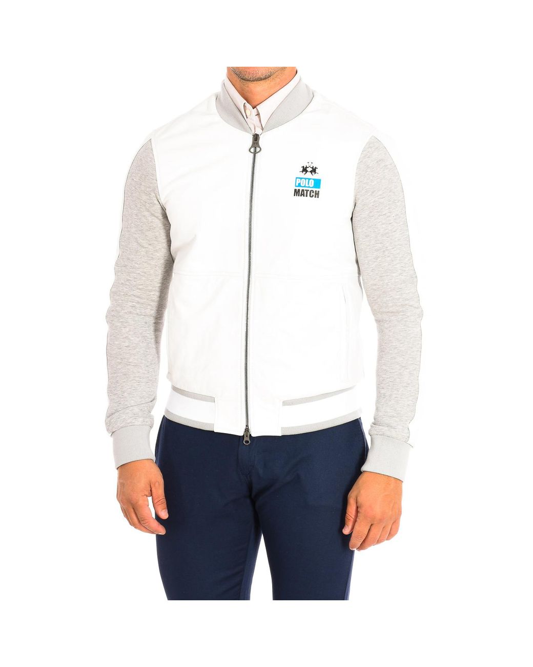 La Martina White High Collar Jacket With Regular Fit Nml001-Lt041 for men