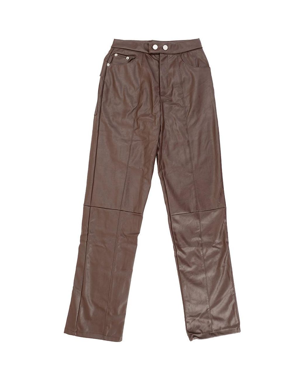 4th & Reckless Brown Leather Look Straight Leg Trousers