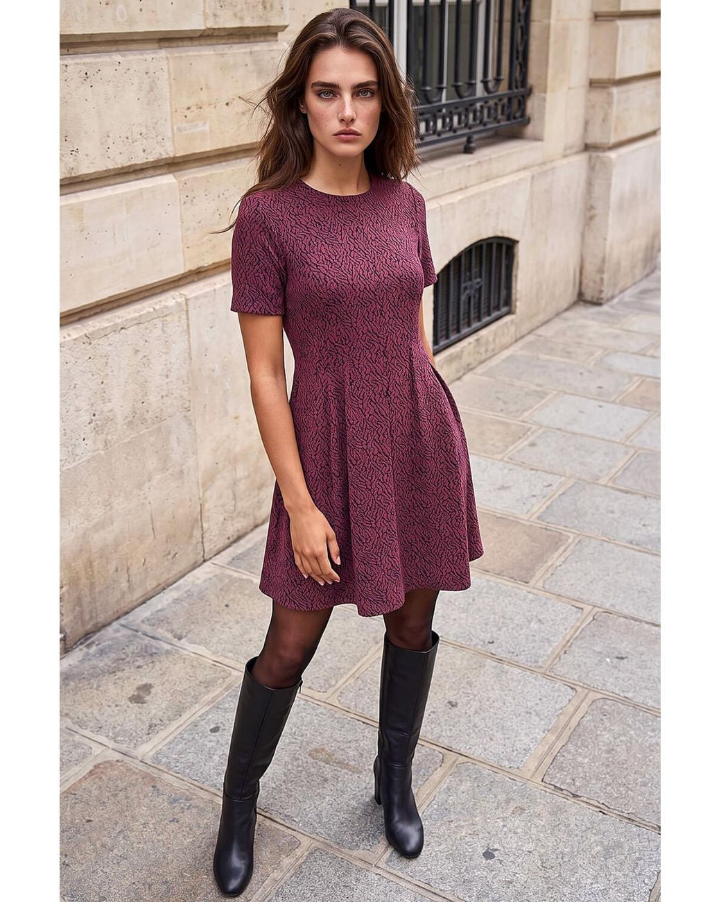 Roman Purple Petite Jacquard Dress