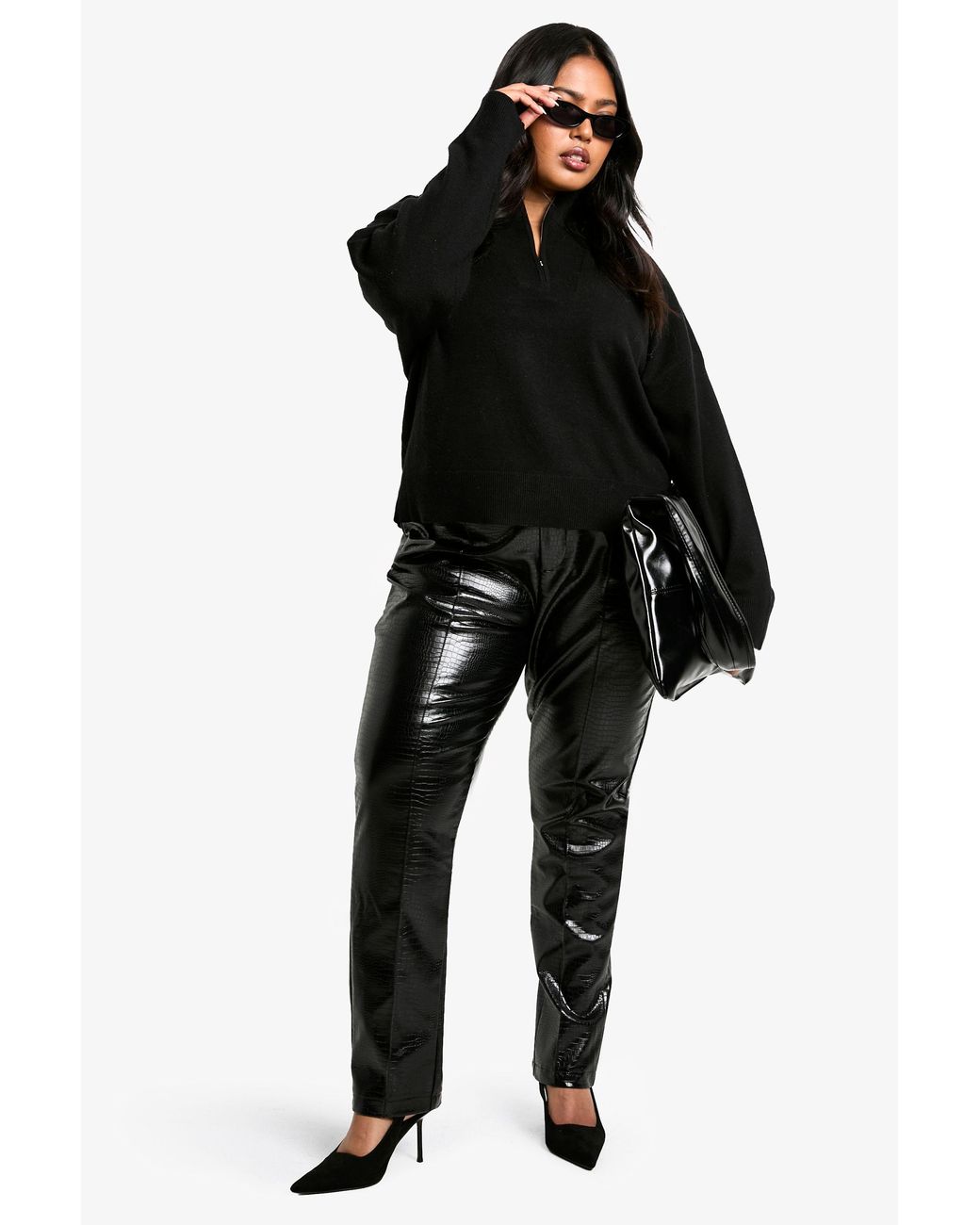 Boohoo Black Plus Slim Fit Croc Pu Trouser