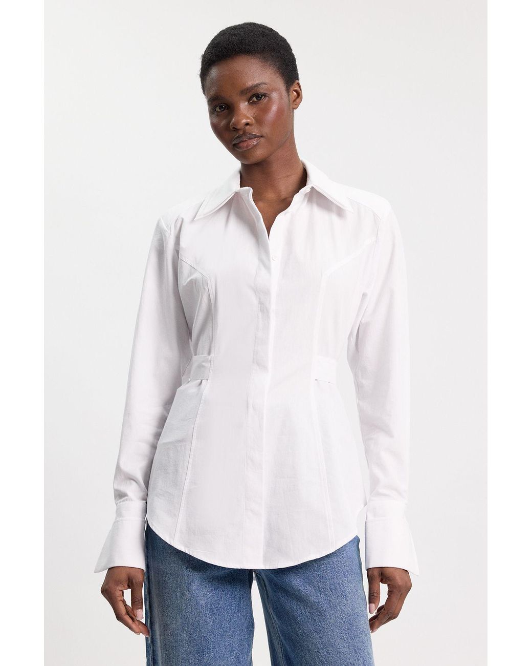Karen Millen White Woven Fitted Buttoned Shirt