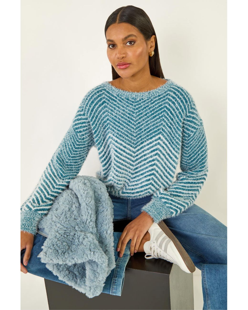 Roman Blue Abstract Stripe Knit Jumper