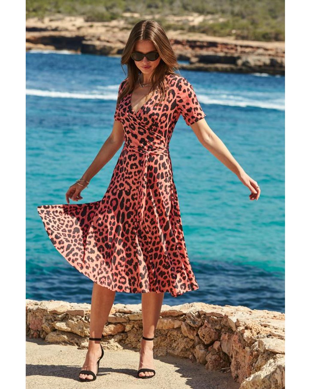 Sosandar Blue Coral Print Midi Wrap Dress