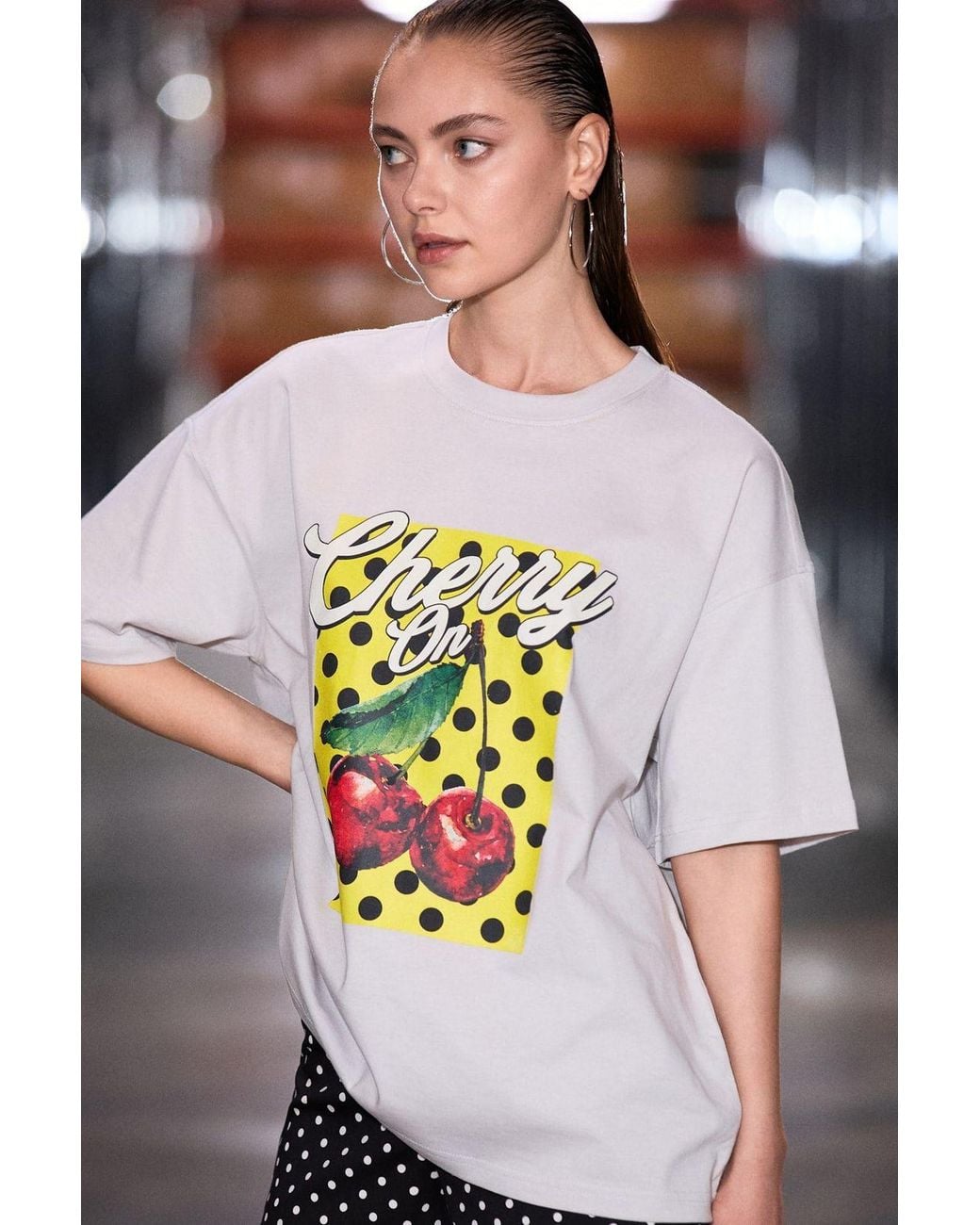 Grimelange Gray Printed Crew Neck T-Shirt