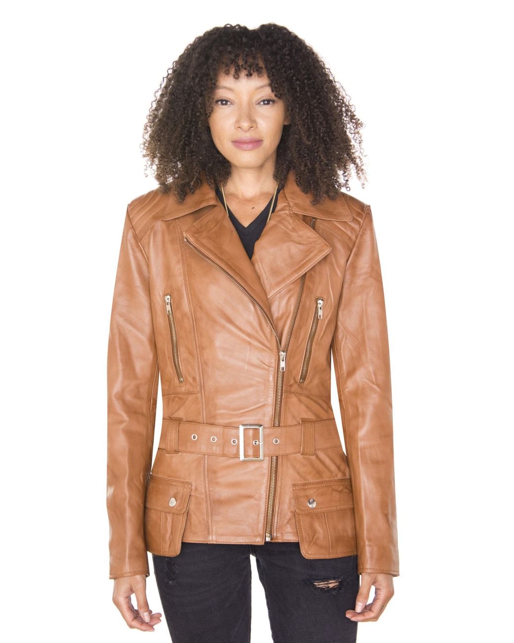 Infinity Leather Orange Long Biker Jacket-Quito