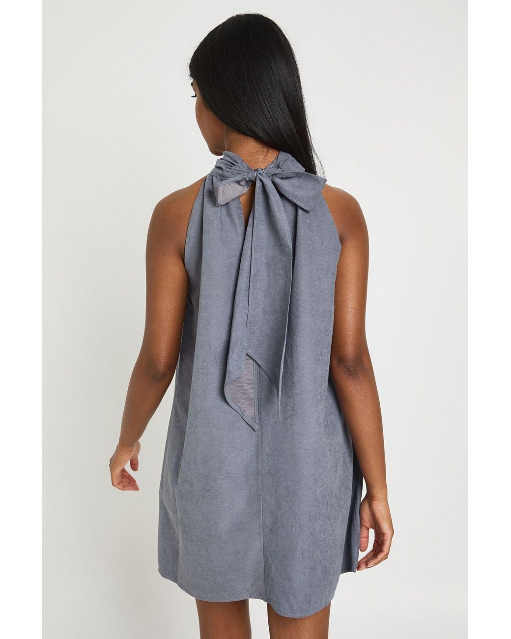 Boohoo Blue Textured High Neck Stud Detail Mini Dress