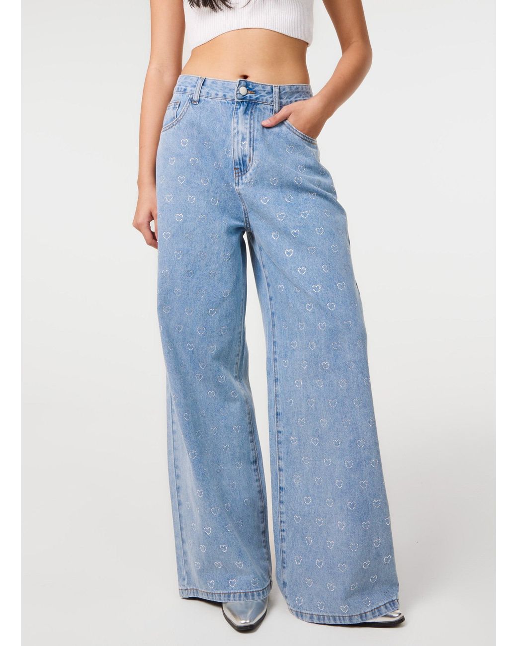 Pink Vanilla Blue Heart Embellished Jeans