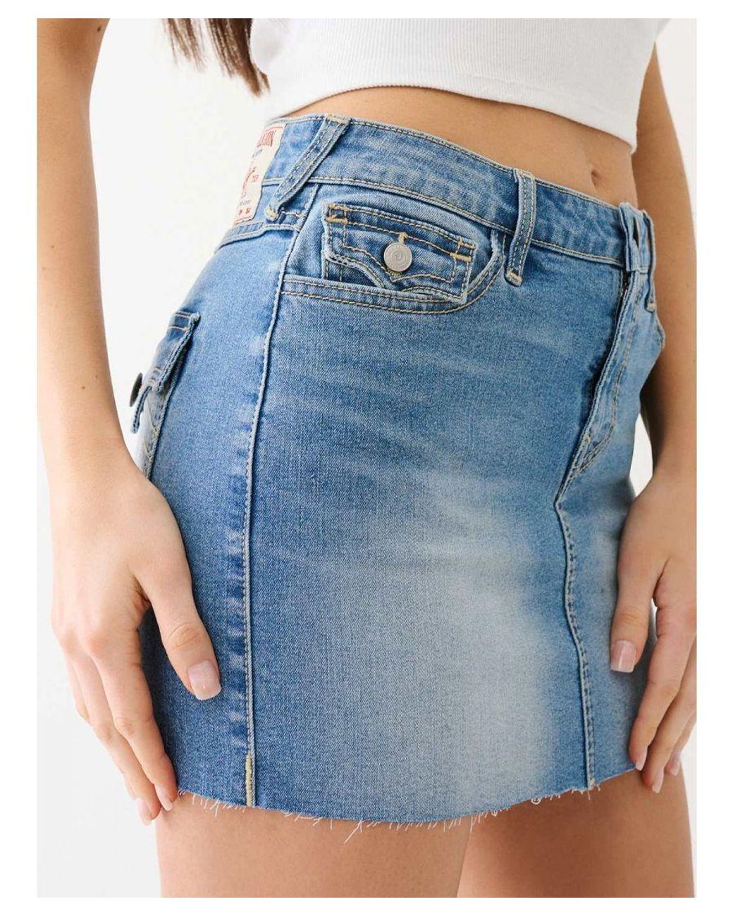 True Religion Blue Sadie Single Needle Flap Mini Skirt