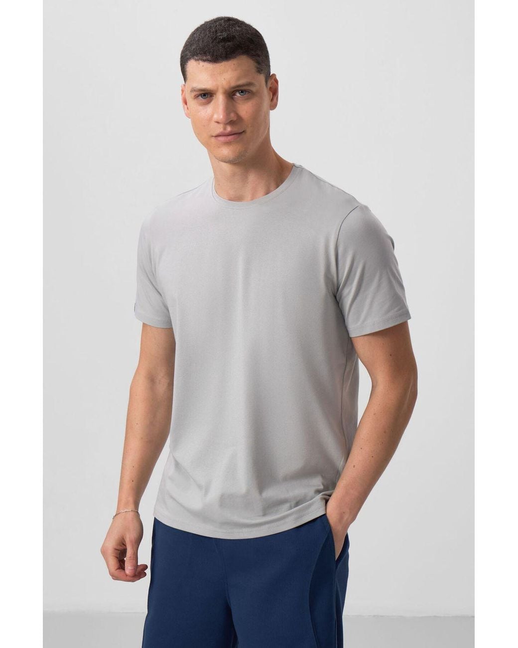 TOMMY LIFE Gray Cotton Elastane Crew Neck T-Shirt for men