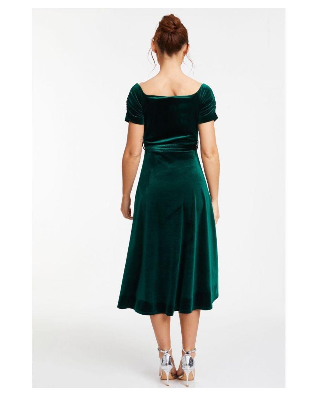Bardot Midi Dress Quiz Green Bardot Dress Quiz Bottle Velvet Bardot Midi  Dress In Green Lyst