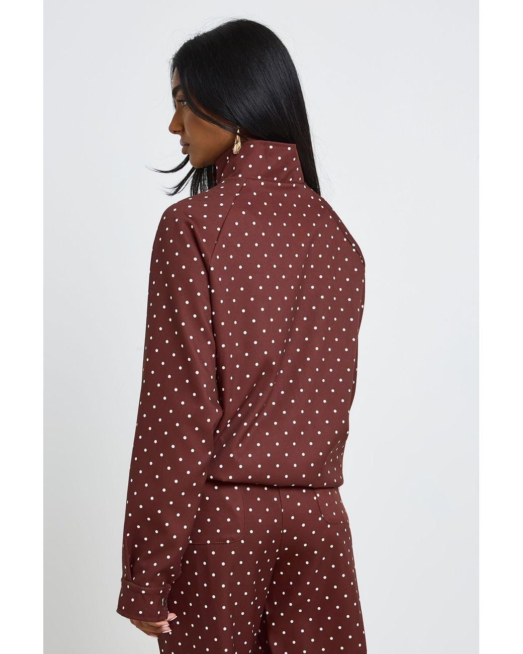 Boohoo Red Polka Dot Funnel Neck Jacket