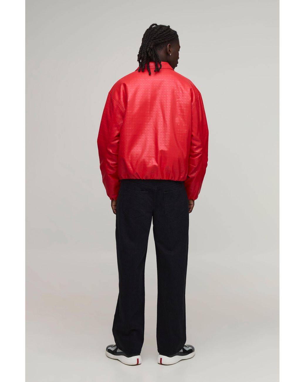 BoohooMAN Boxy Fit Pu Textured Harrington Jacket for men