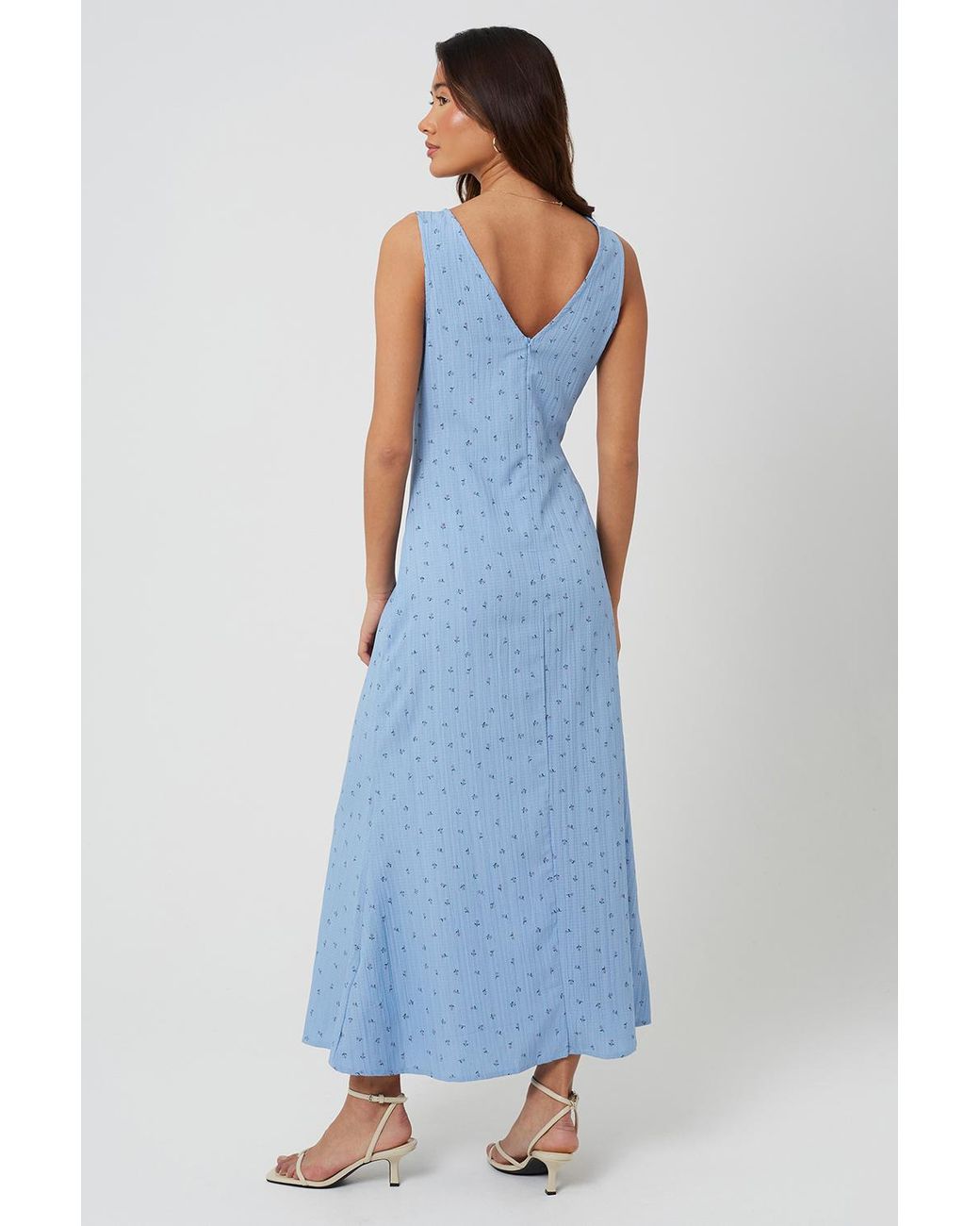 Brave Soul Blue Strappy V-Neck Floral Midi Dress