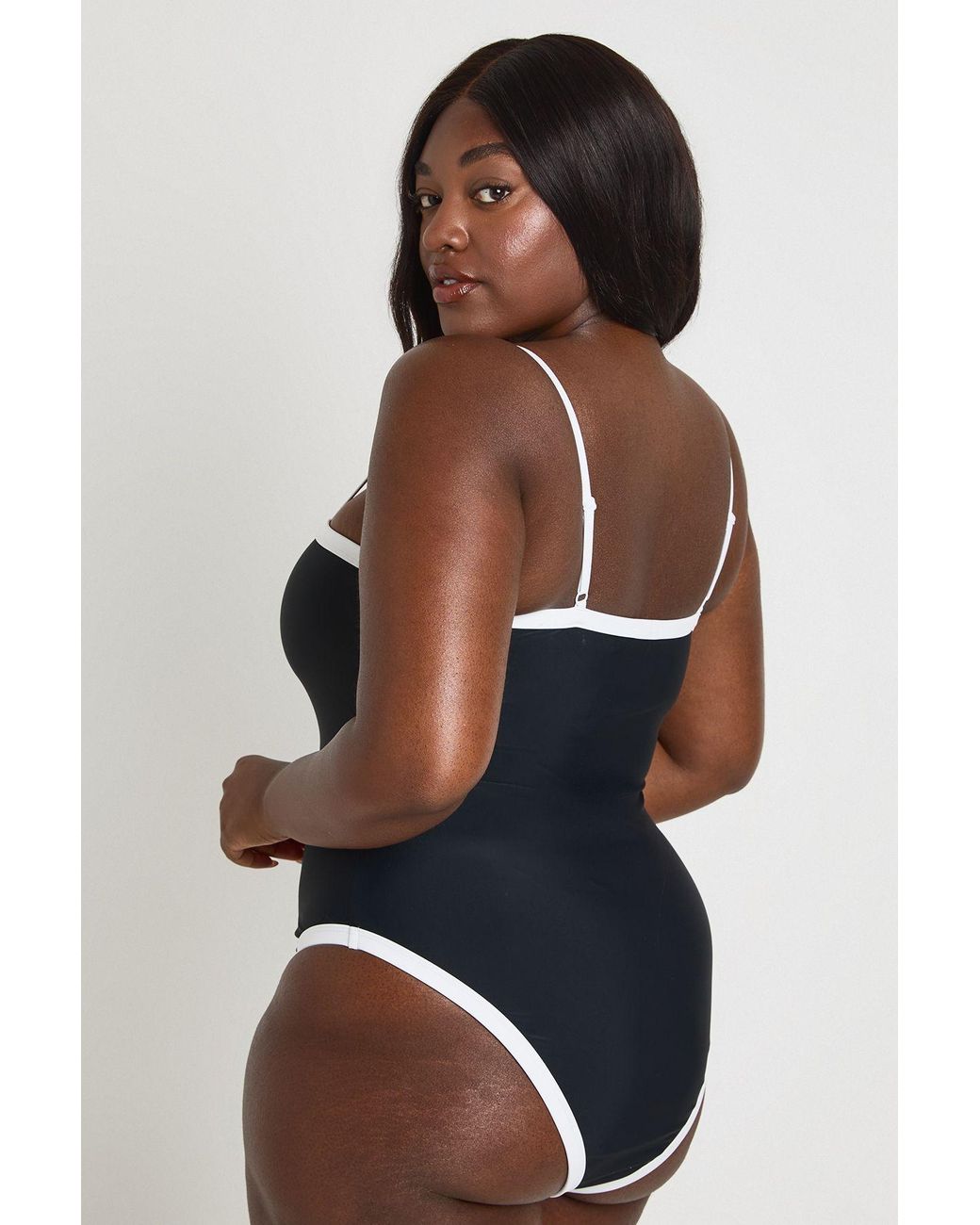 Boohoo Black Tummy Control Contrast Square Neck Swimsuit