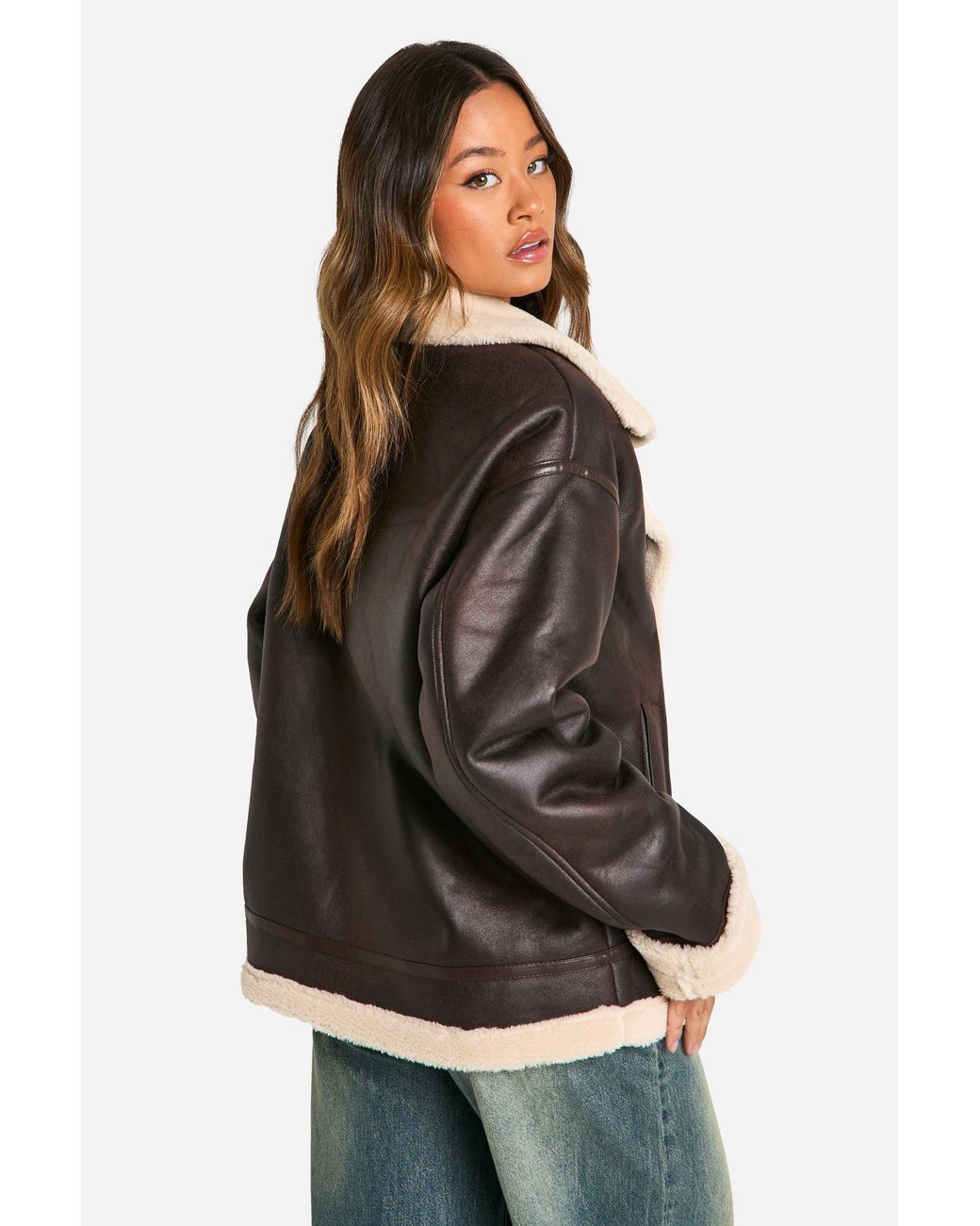 Boohoo Black Tall Vintage Faux Leather High Neck Aviator