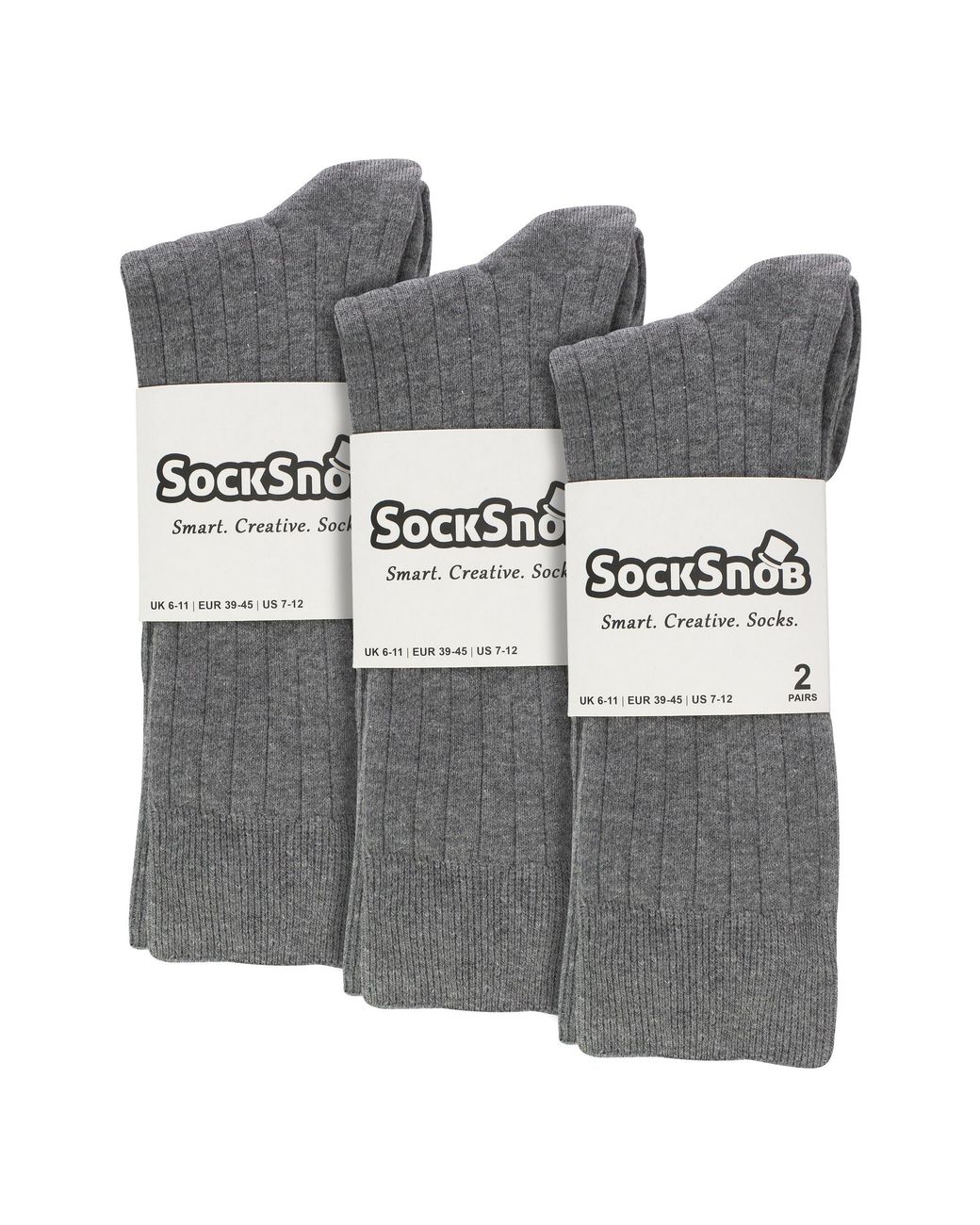 Sock Snob Gray 6 Pairs Plain Coloured Cotton Rich Ribbed Dress Socks for men