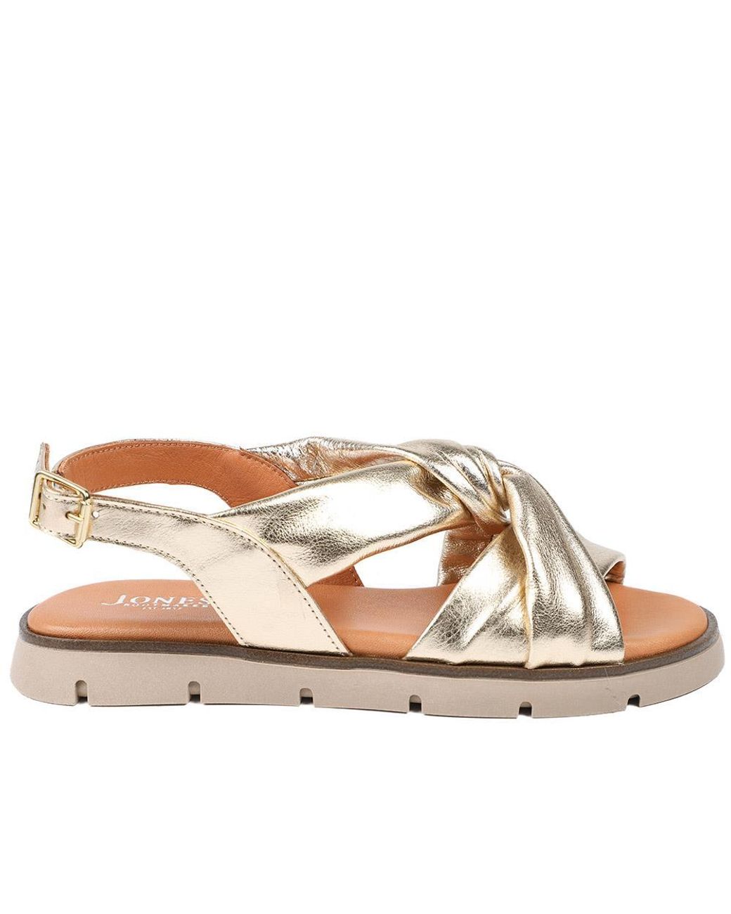 Jones Bootmaker Metallic Jocasta Leather Twist Strap Sandals