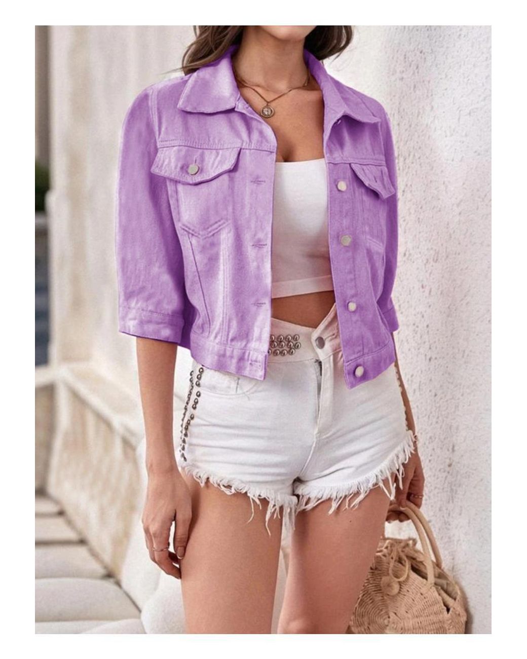 Everyday the Label Full Size Cropped Denim Jacket Plus in Purple