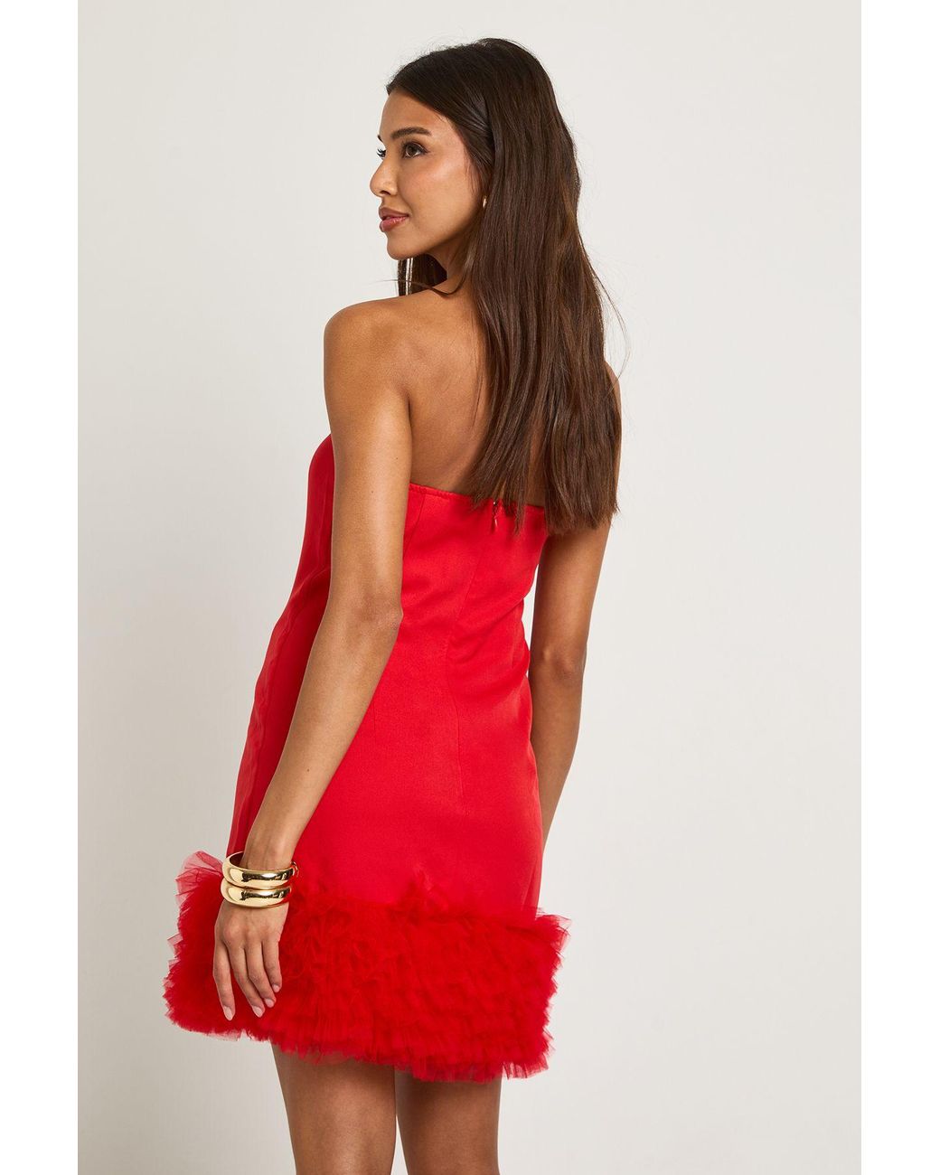 Boohoo Red Ruffle Hem Mini Dress