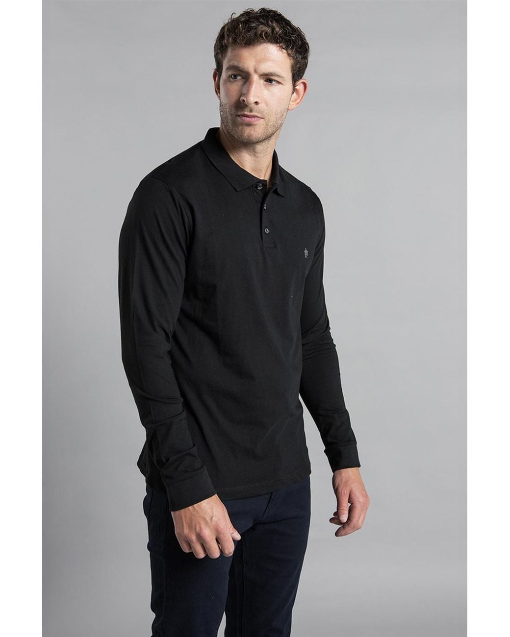 French Connection Black 2 Pack Cotton Long Sleeve Polo Shirts for men