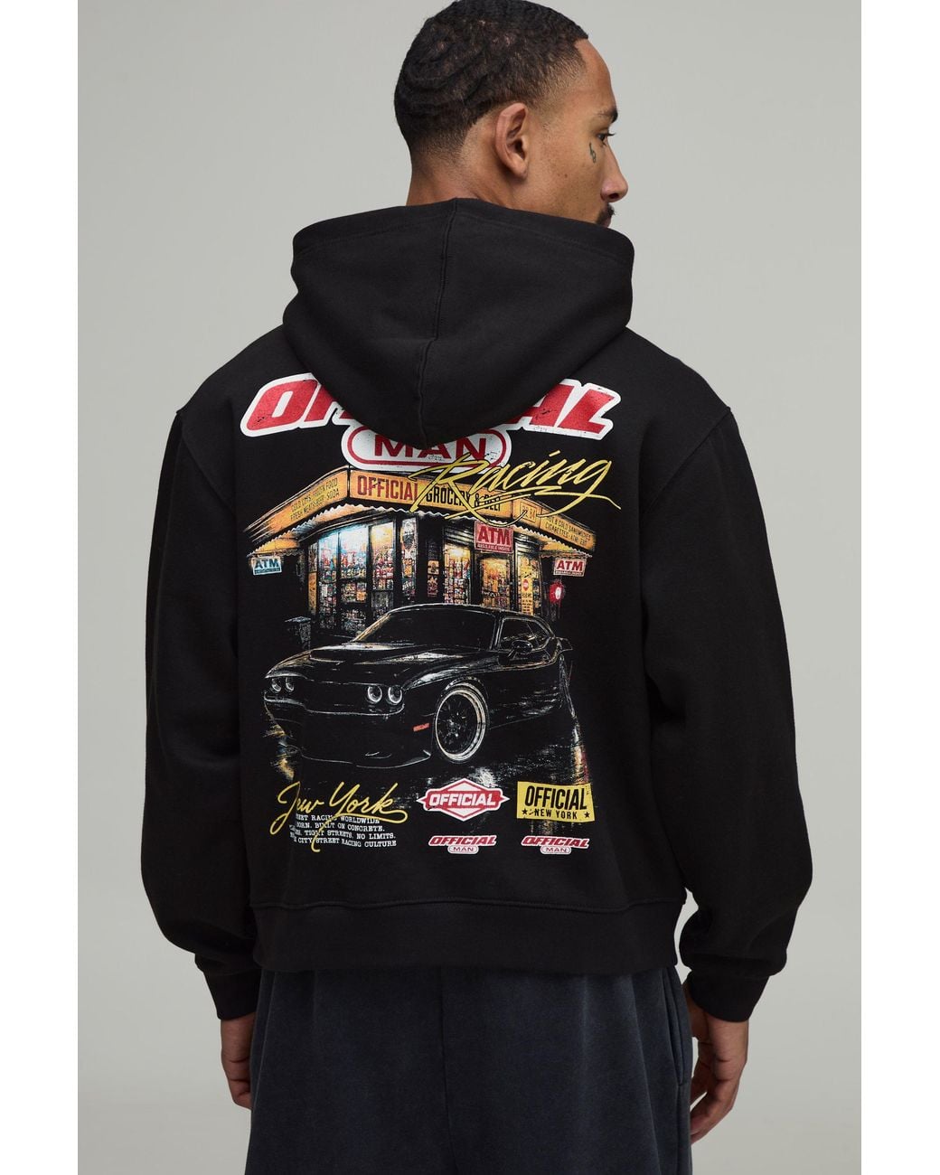 BoohooMAN Black Oversized Boxy Official Moto Graphic Hoodie for men
