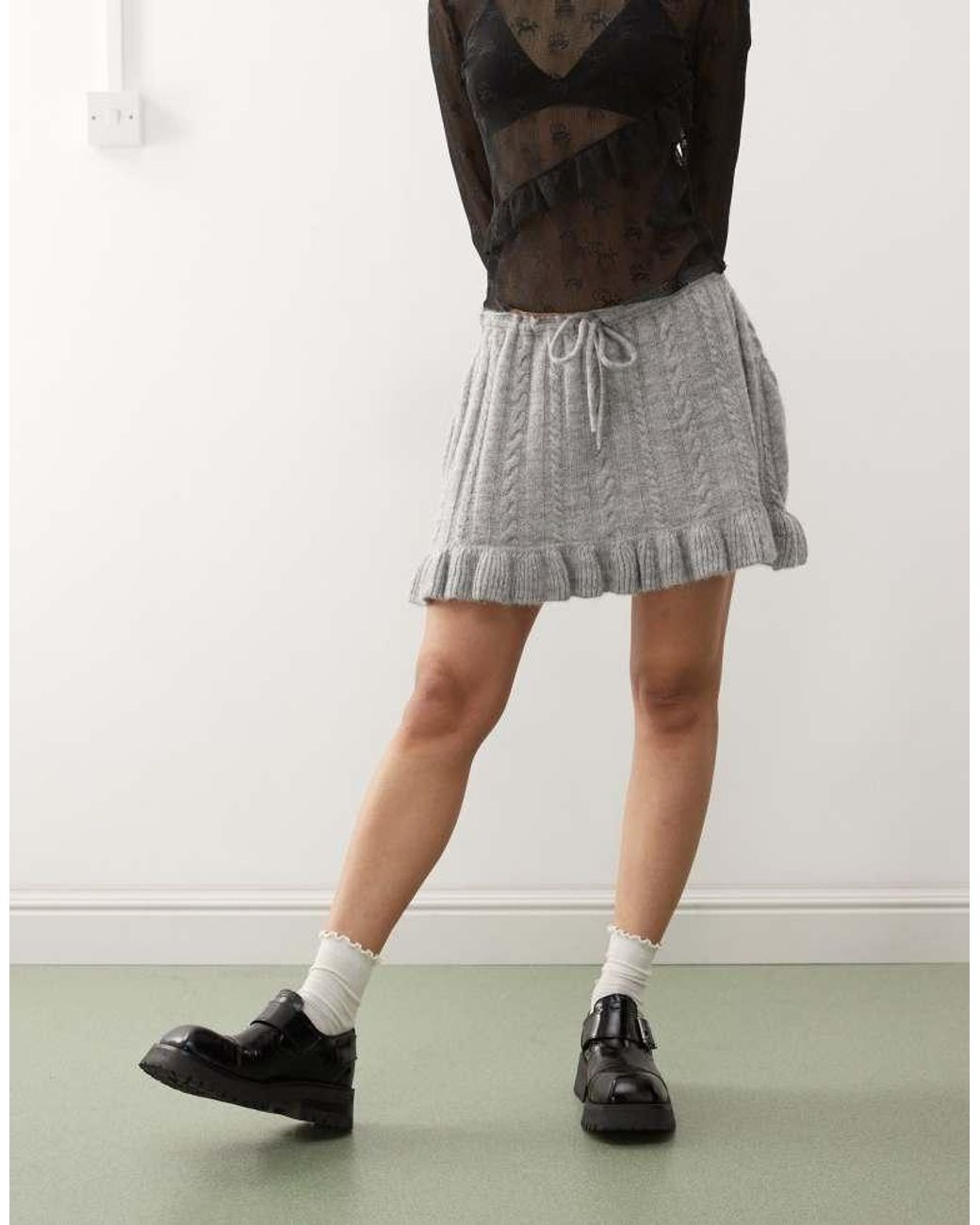 Collusion Natural Knitted Cable Mini Skirt