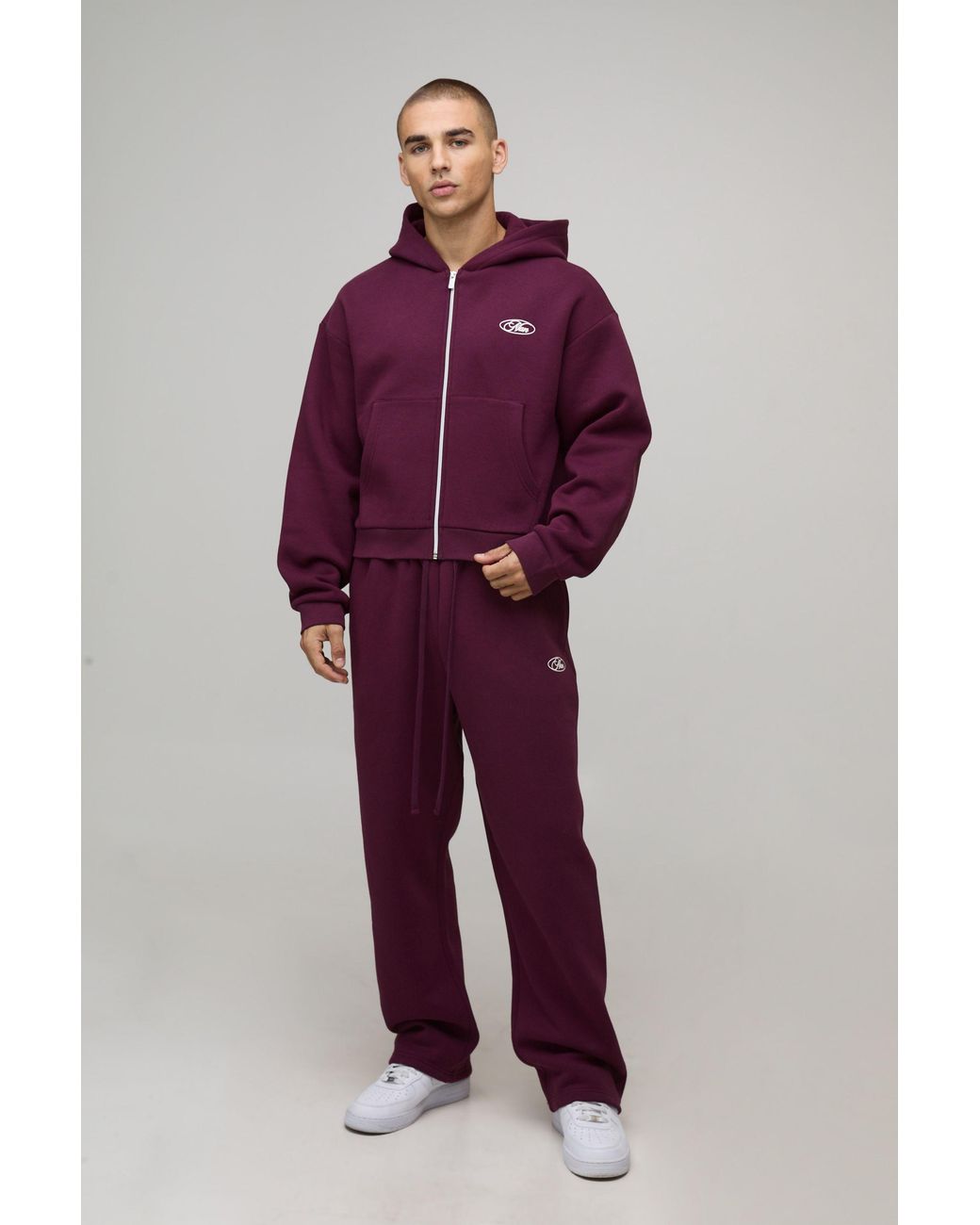 BoohooMAN Red Shrunken Fit Hamptons Zip Through Hooded Tracksuit for men