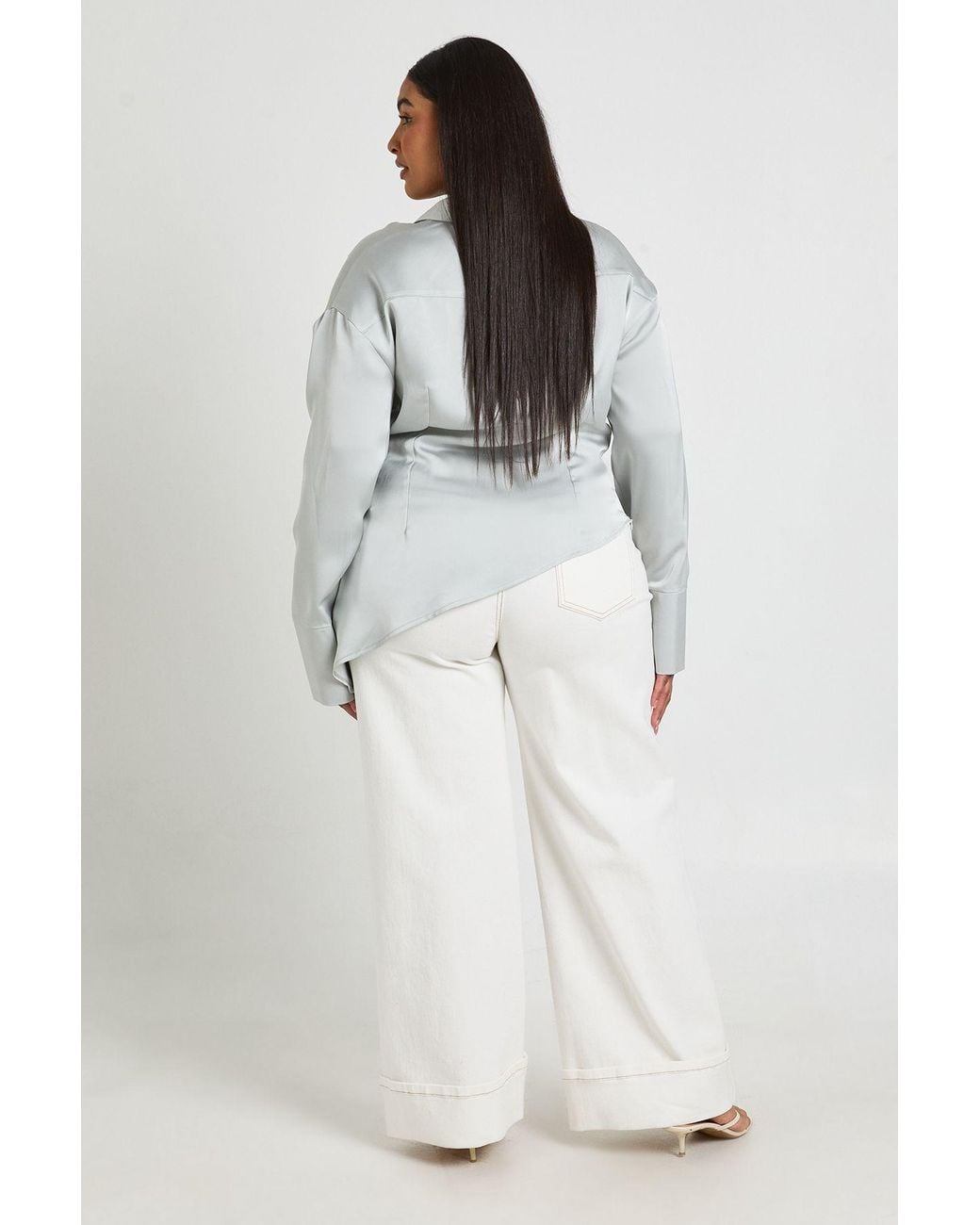 Boohoo Gray Plus Satin Cowl Neck Shirt