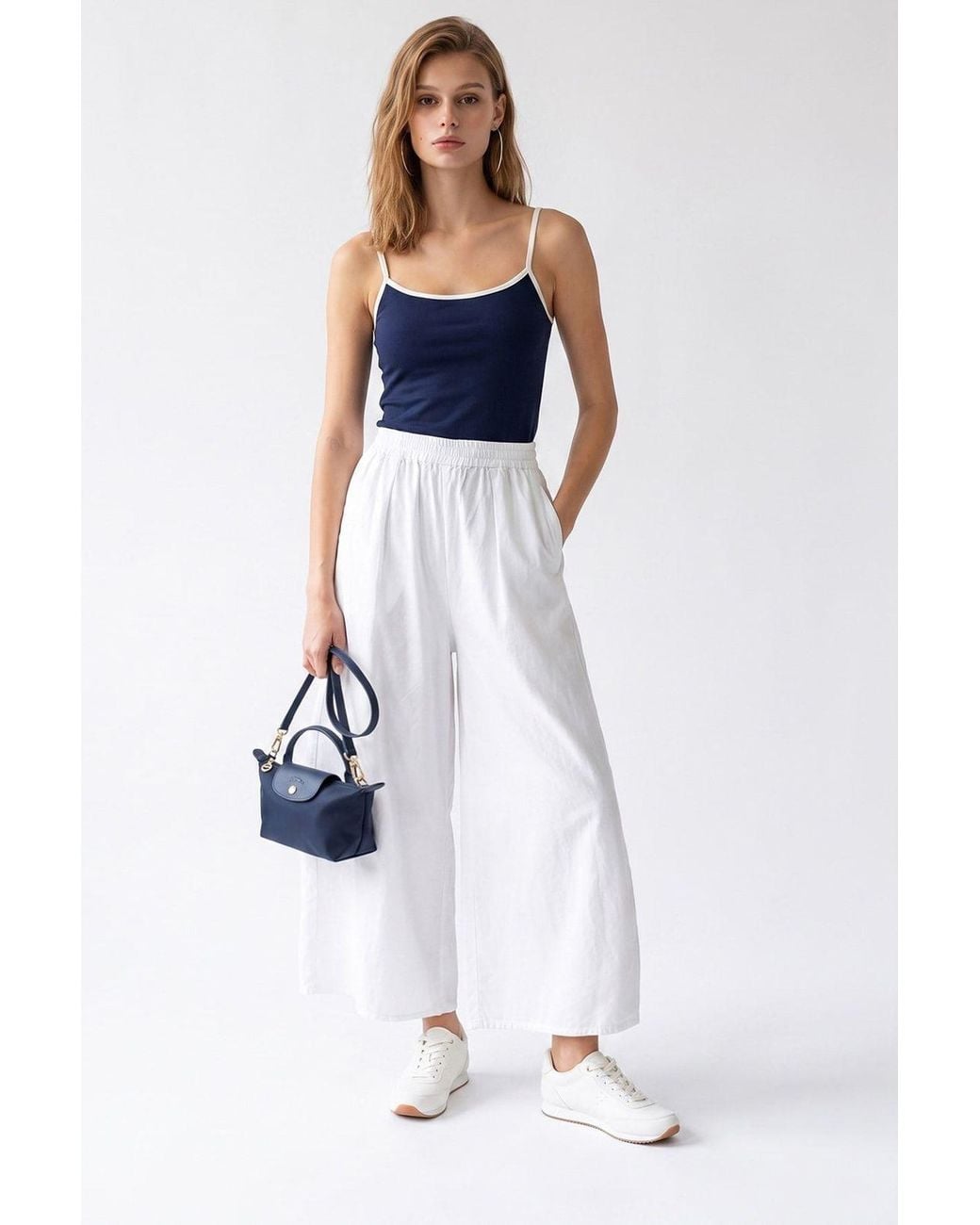 MixRay White Wide-Leg Tencel Ankle-Length Trousers