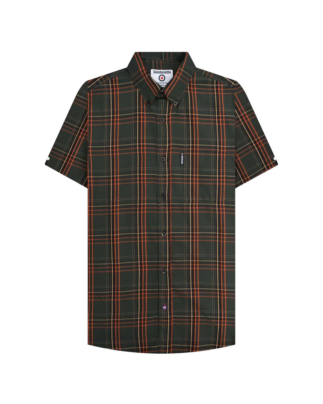 Lambretta Green Ss25 Checked Shirt (Khaki/ Cotton for men