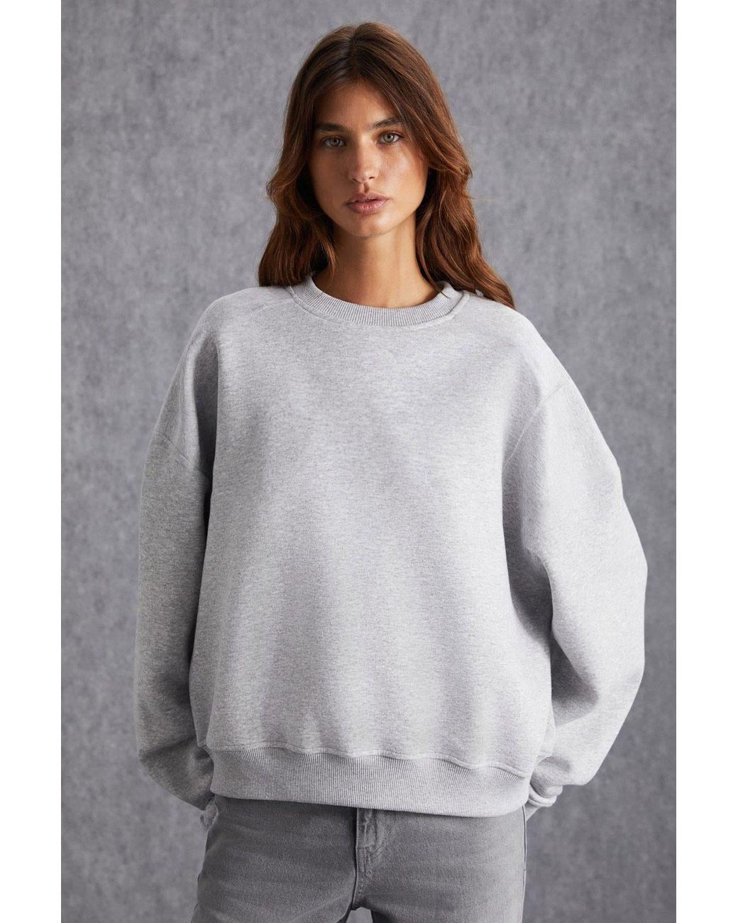 Grimelange Gray Oversized Ribbed Crew Neck Sweatshirt