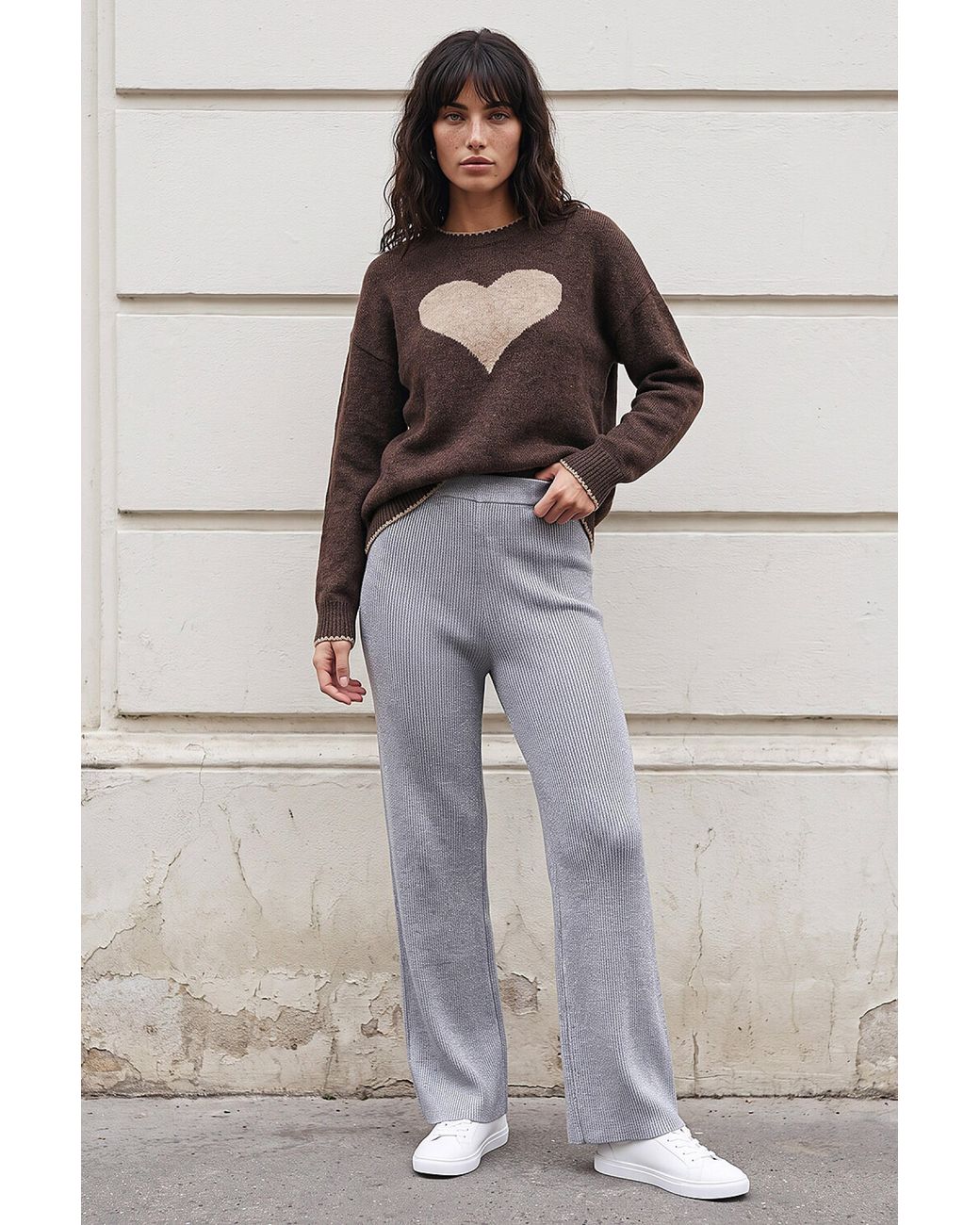 Roman Gray Shimmer Ribbed Knit Trouser