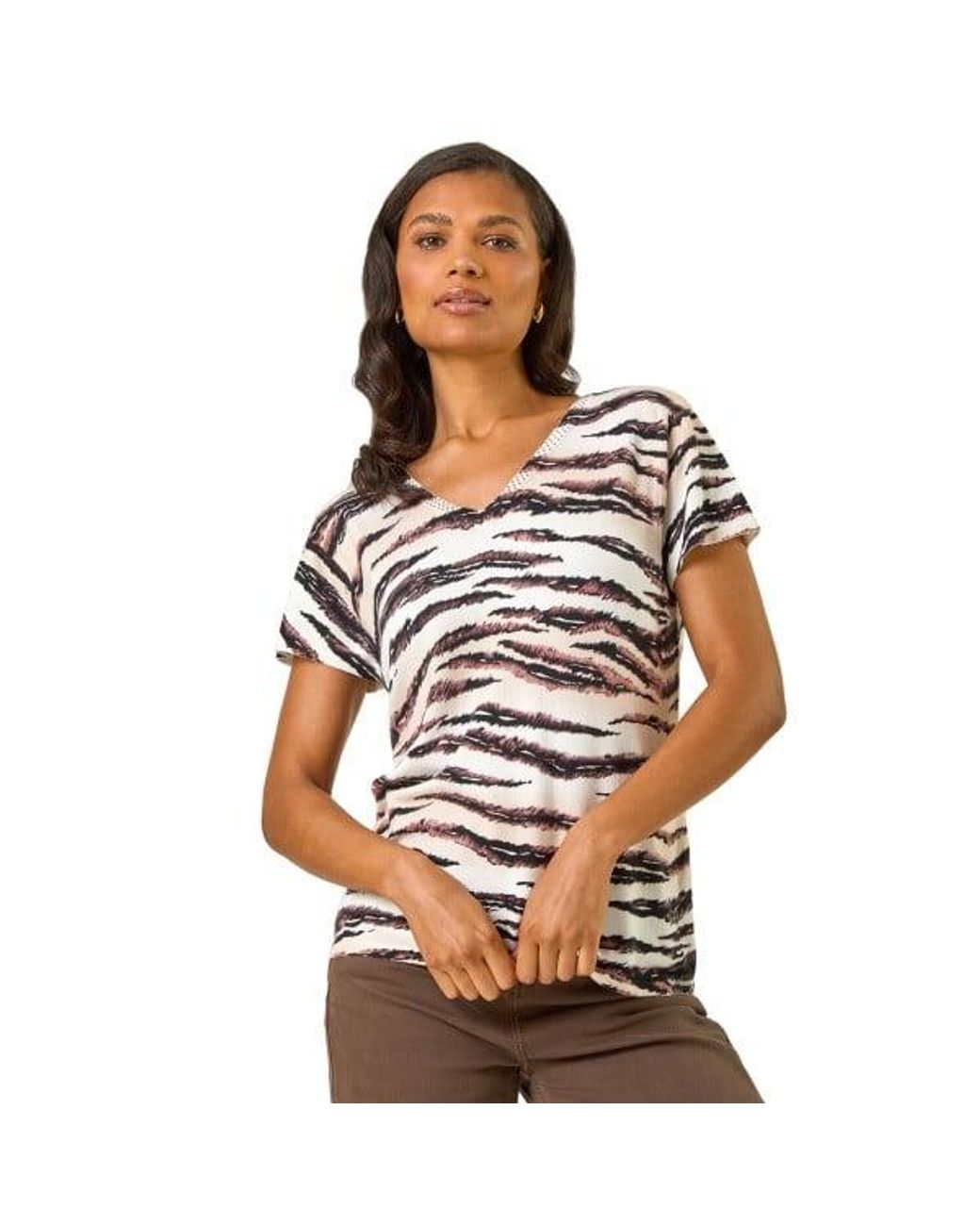 Roman White Animal Embellished V-Neck Knit Top