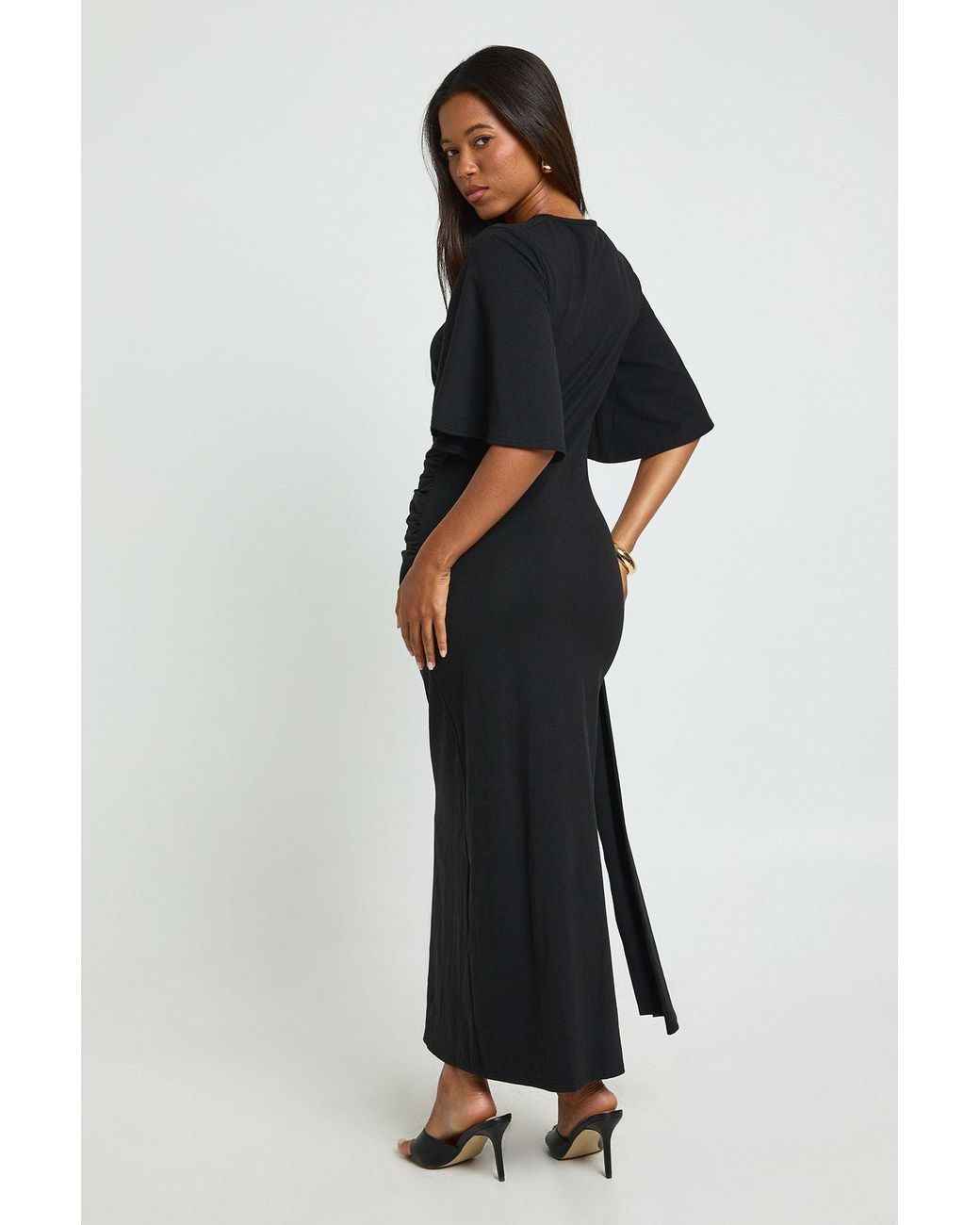 Boohoo Black Cape Drape Detail Midaxi T-Shirt Dress