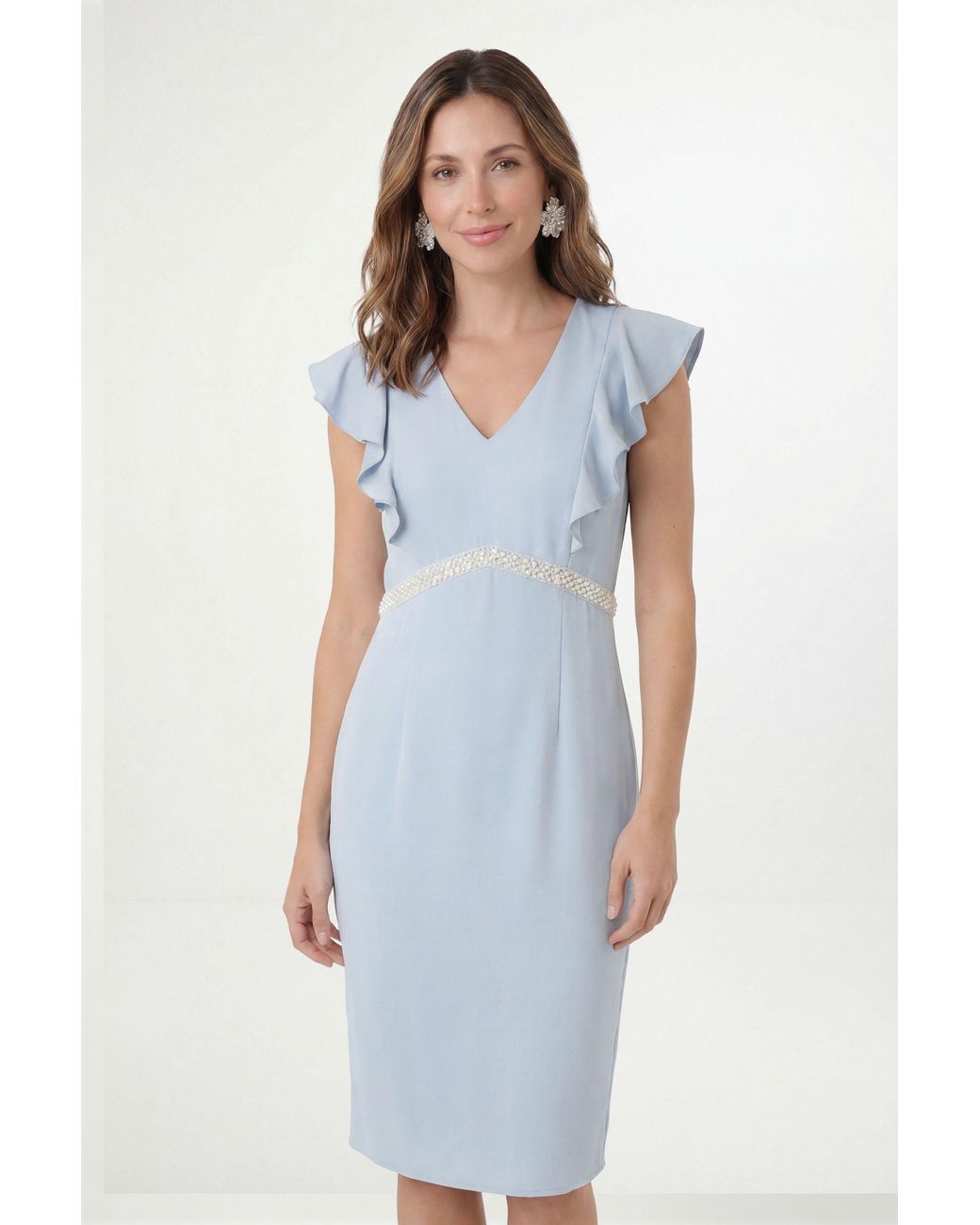 Wallis Blue Petite Crepe Embellsihed Pencil Dress