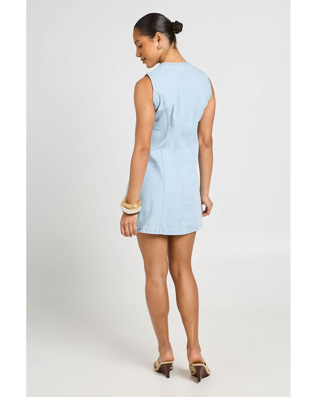 Boohoo Blue Seam Detail Button Down Denim Mini Dress