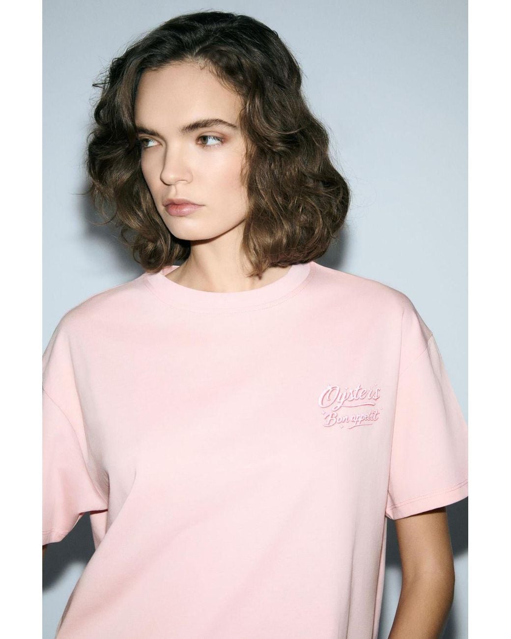 Grimelange Pink Printed Crew Neck T-Shirt