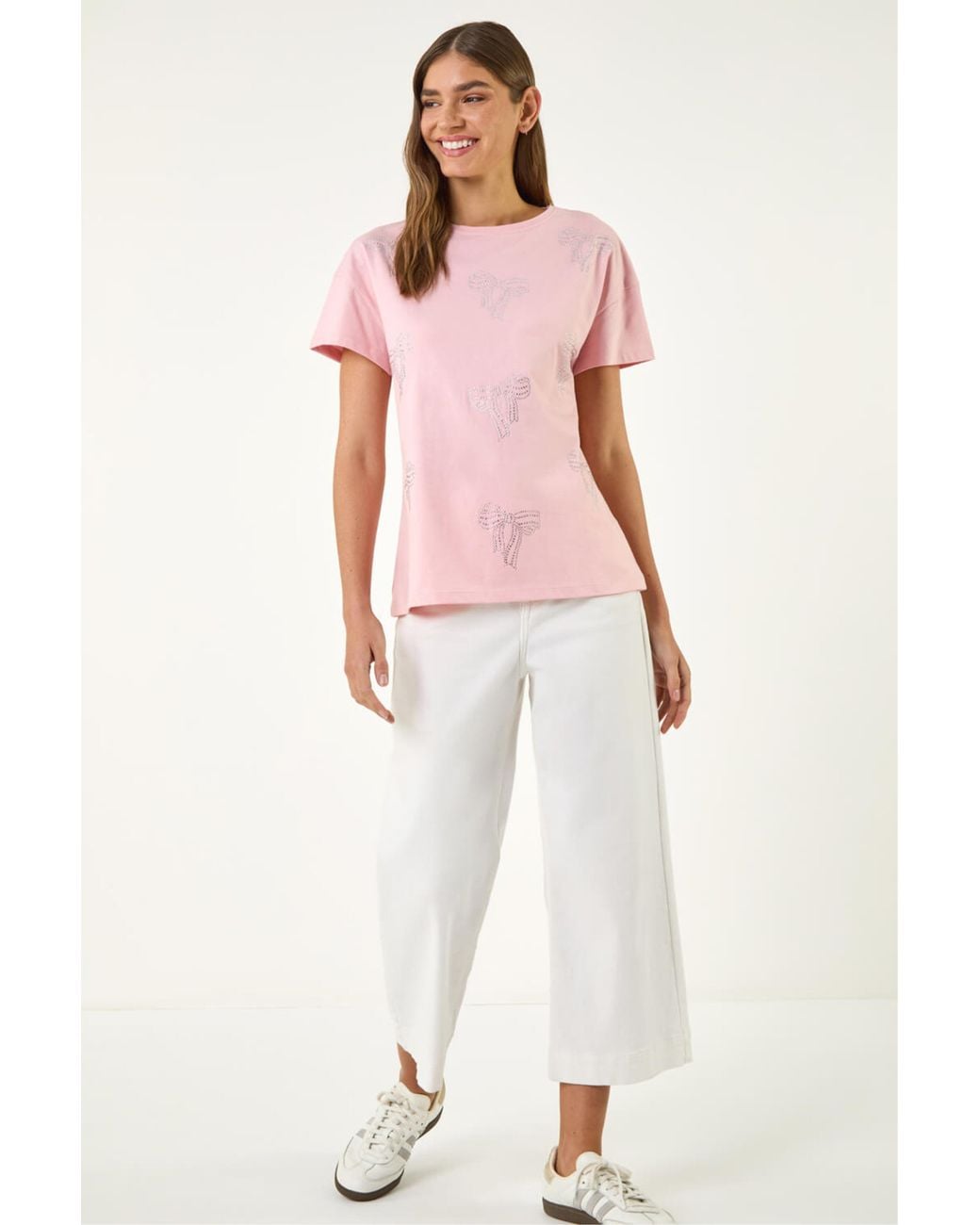 Roman Pink Bow Embellished Cotton T-Shirt