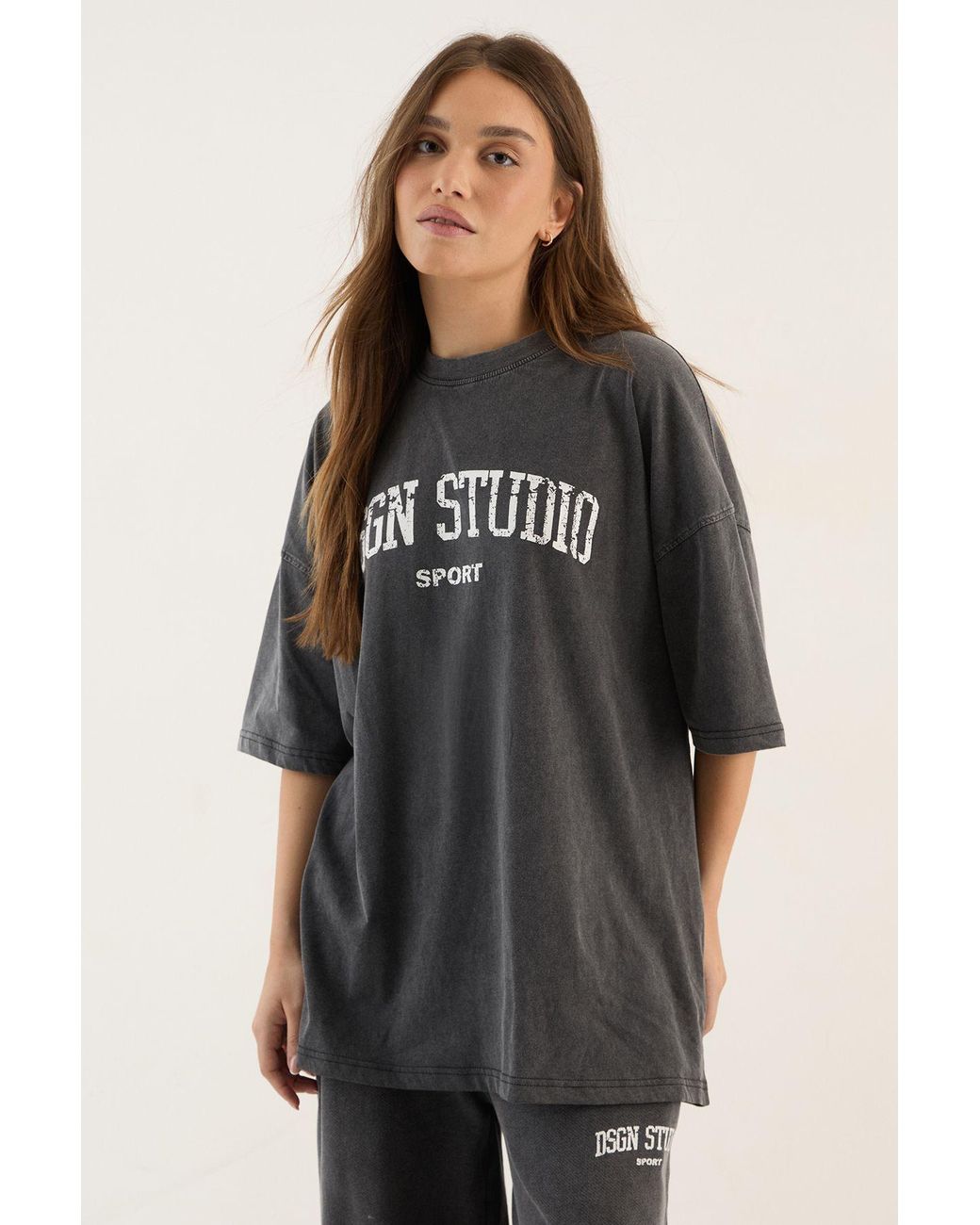 DSGN Studio Black Collegiate Printed Oversized T-Shirt