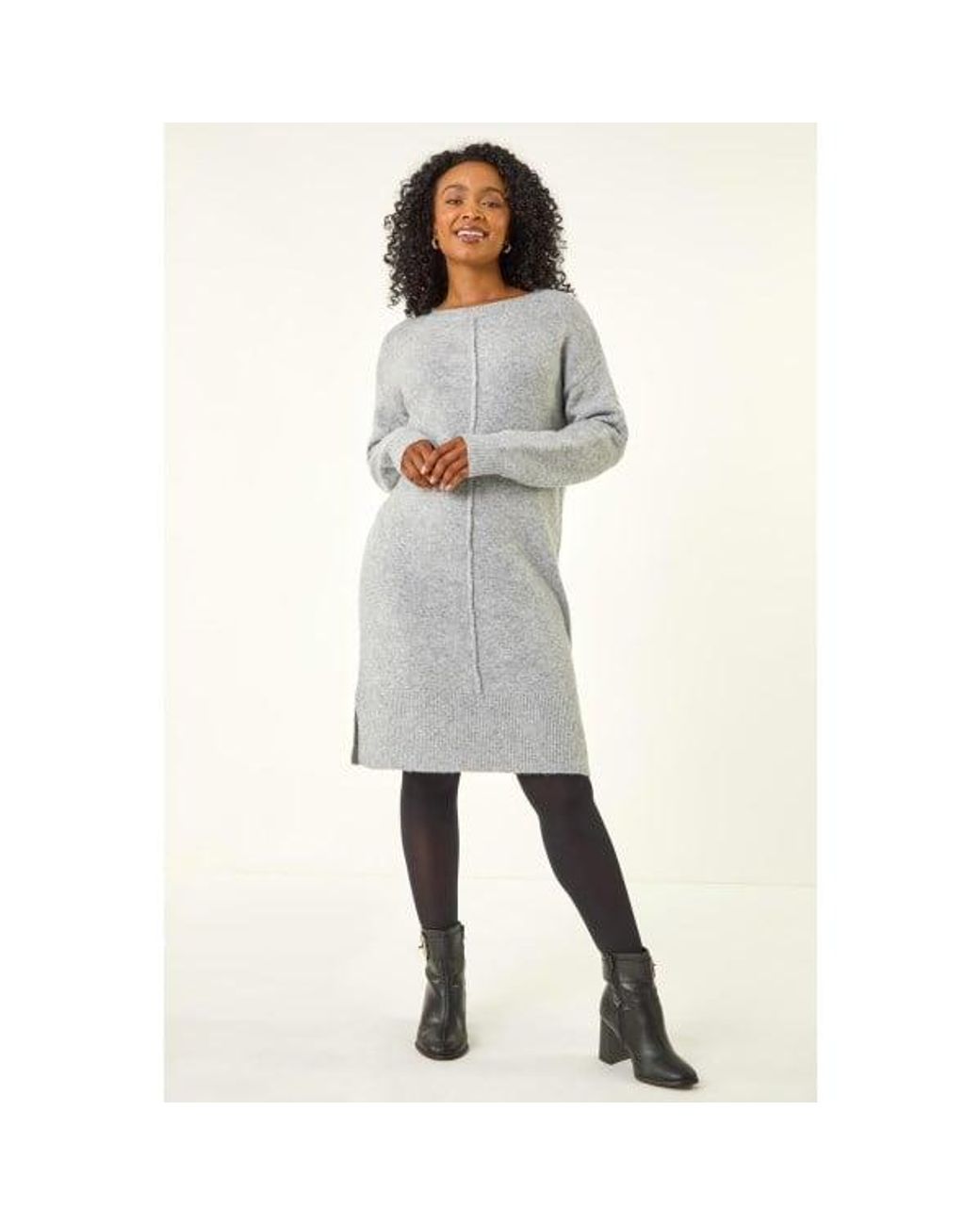Roman Gray Petite Knitted Pintuck Shift Dress