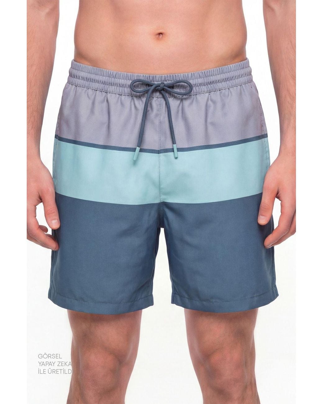 Penti Blue Mindful Colour Block Striped Swim Shorts for men