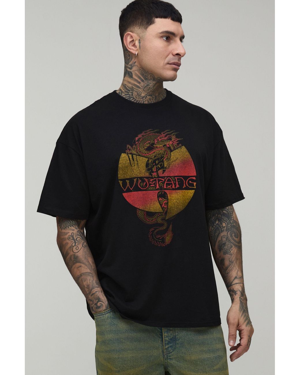 BoohooMAN Black Tall Wu-Tang Dragon Oversized License Print T-Shirt for men