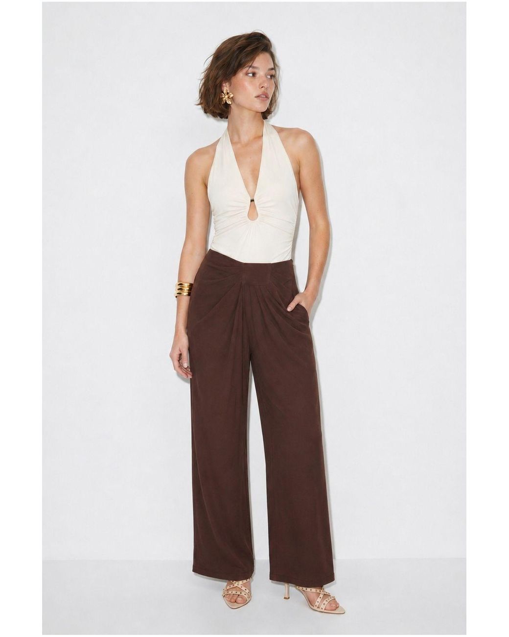 Bianco Lucci Brown Elastane Pants