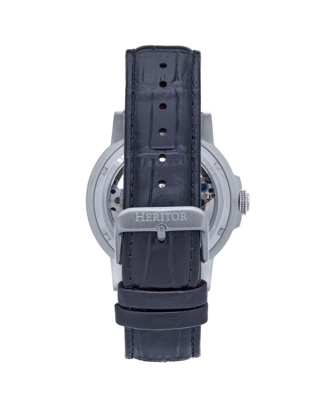 Heritor Metallic Davies Semi-Skeleton Leather-Band Watch for men