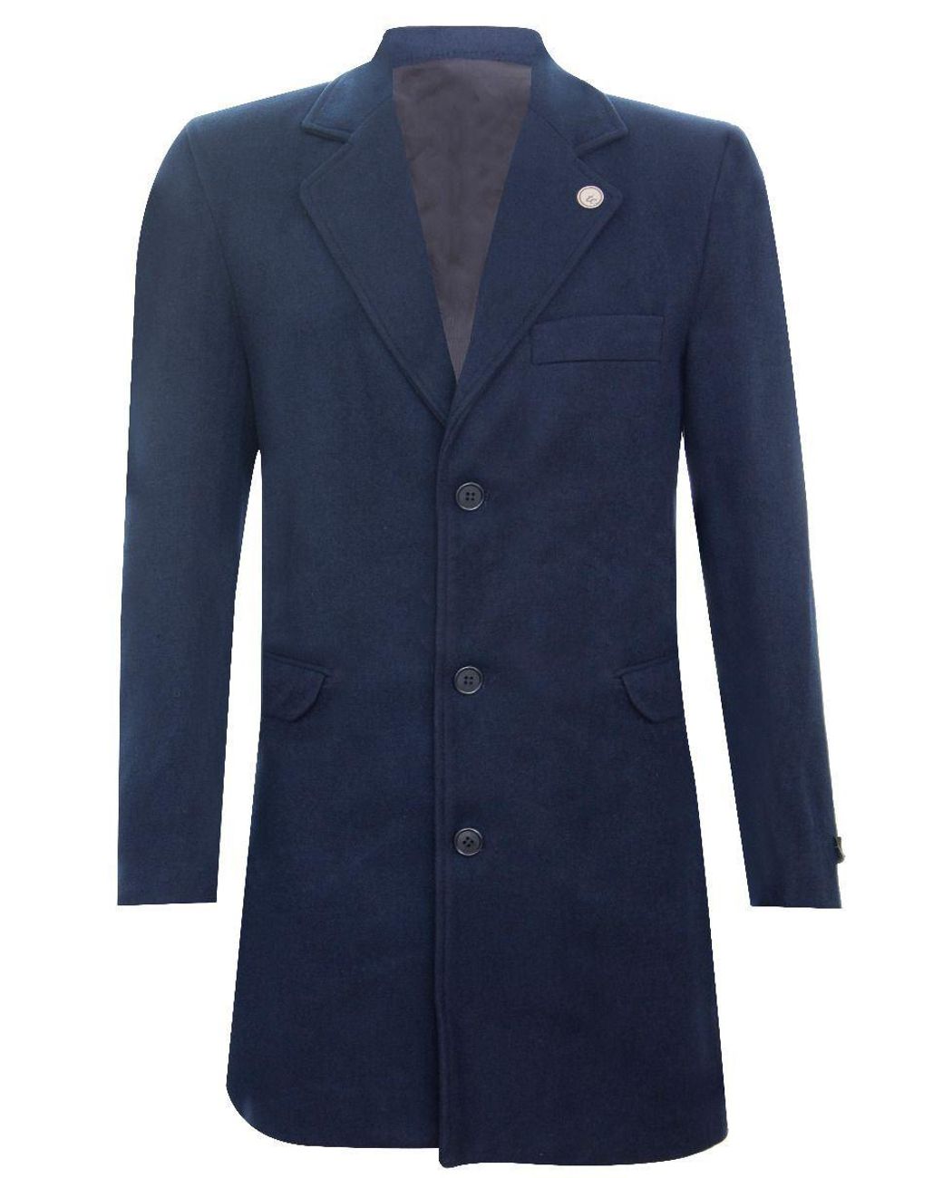 TruClothing Blue Long Wool Slim Fit Overcoat for men