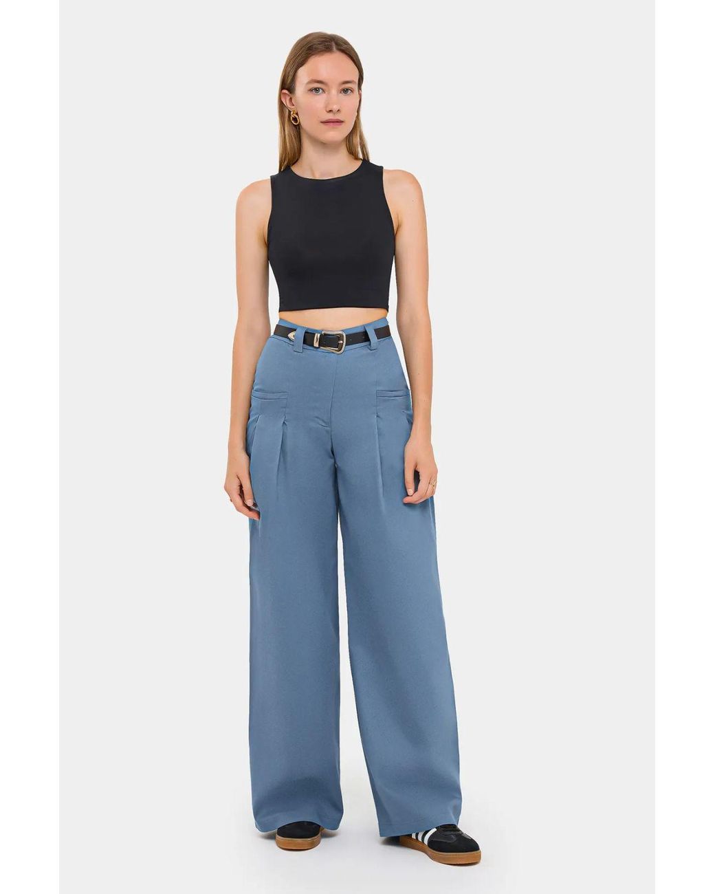 Hiccup Blue High-Waist Wide-Leg Trousers With Belt