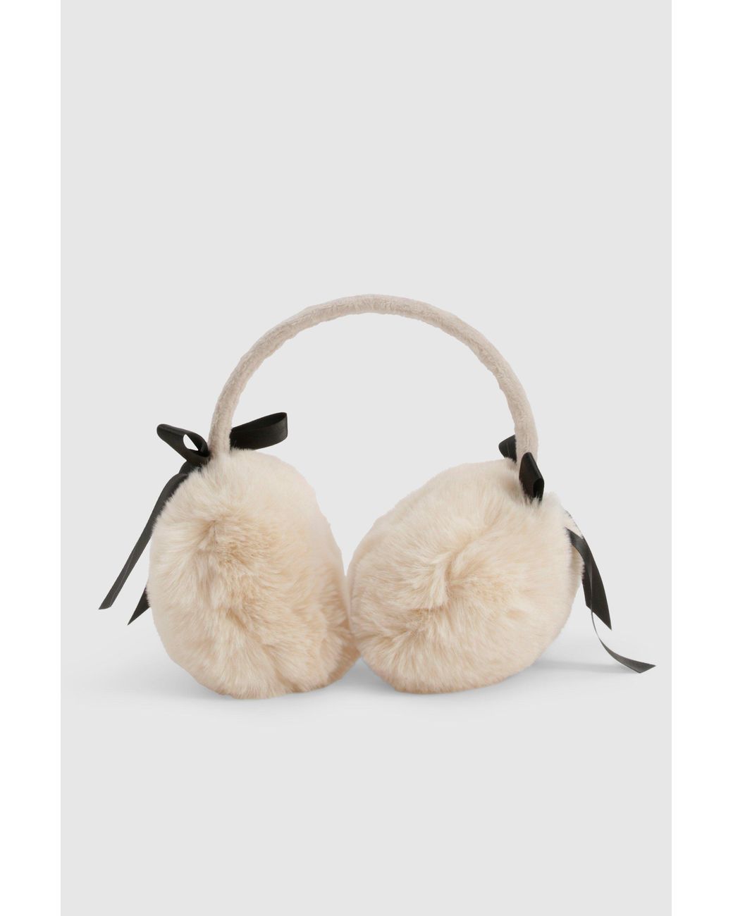 Boohoo Black Faux Fur Bow Earmuffs